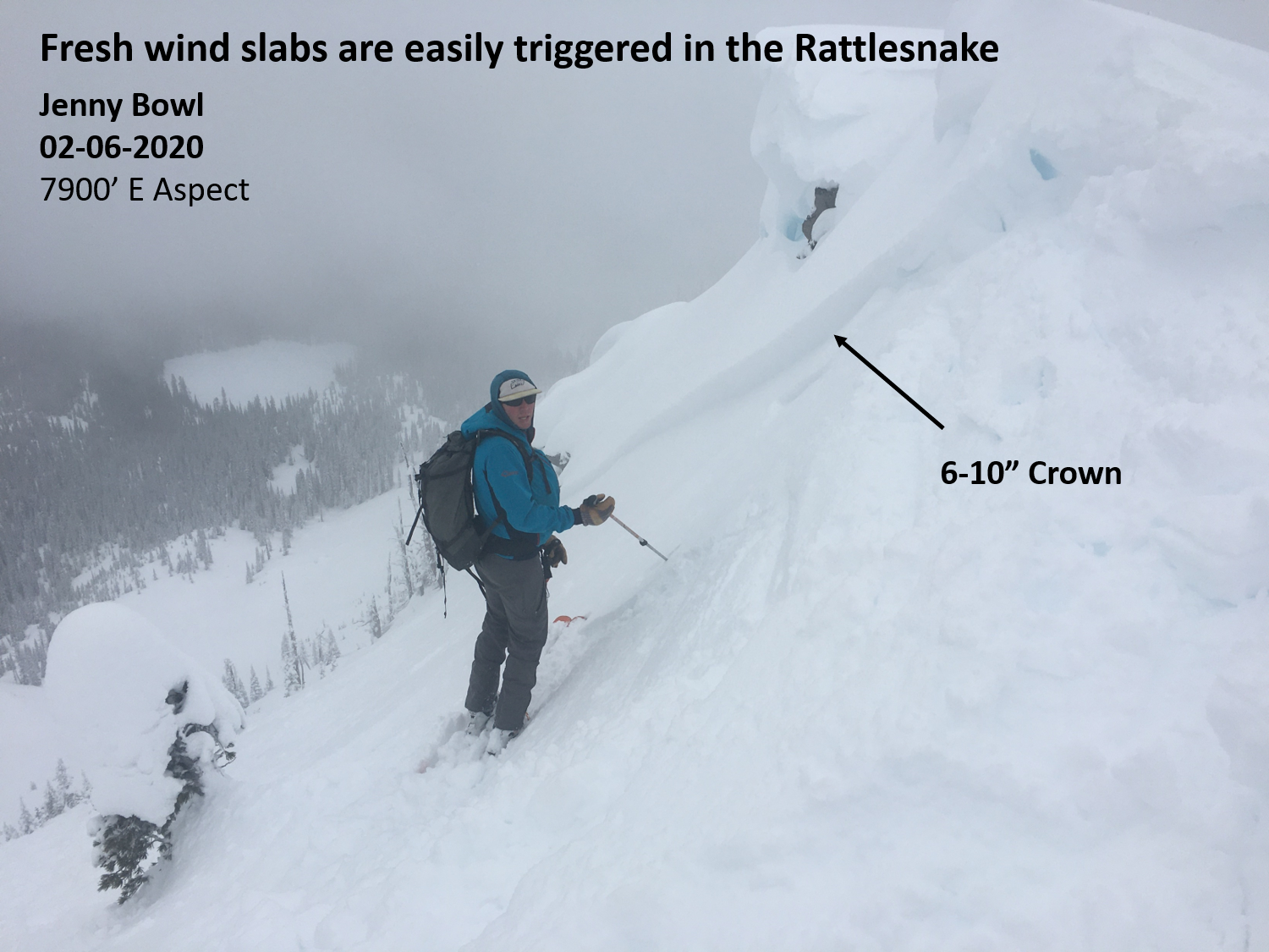: <p>Skiers triggered this avalanche from the ridgetop at Point Six. The crown was about 50′ wide and up to 10″ deep.</p>
