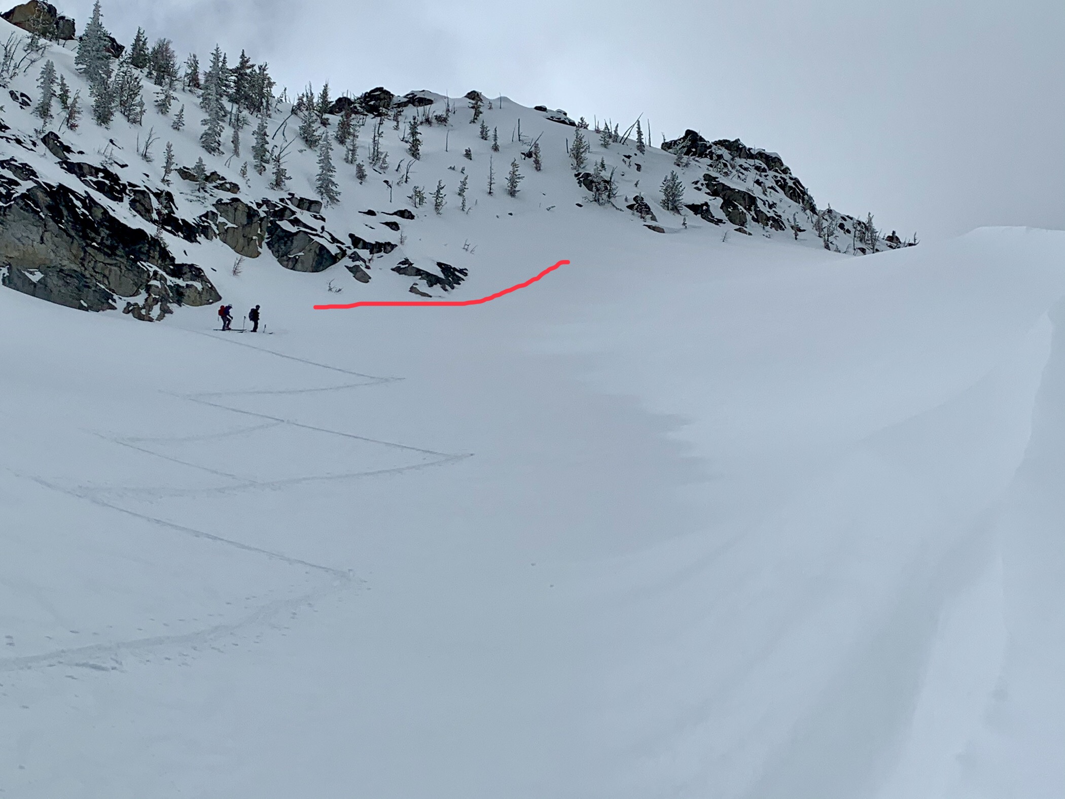 : <p>The “wind lip” run near Gash Point with the fracture line highlighted in red.</p>
