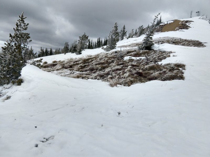 The south aspect of Point 6 ridge has been melted out and refrozen rock solid. 